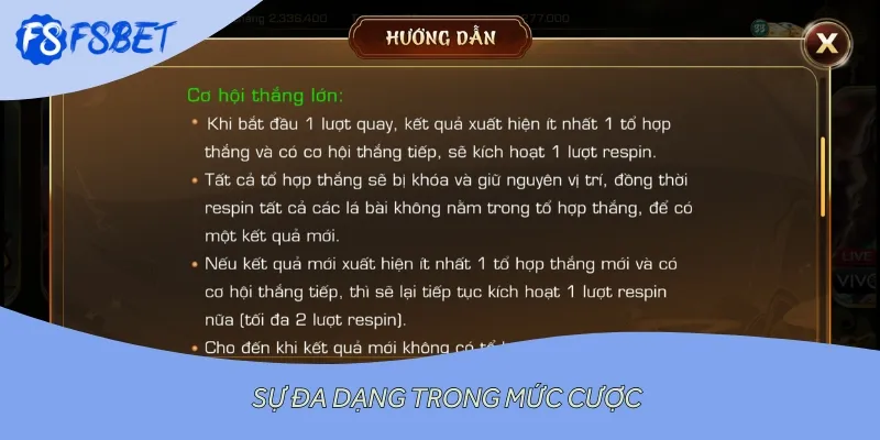 Sự đa dạng trong mức cược